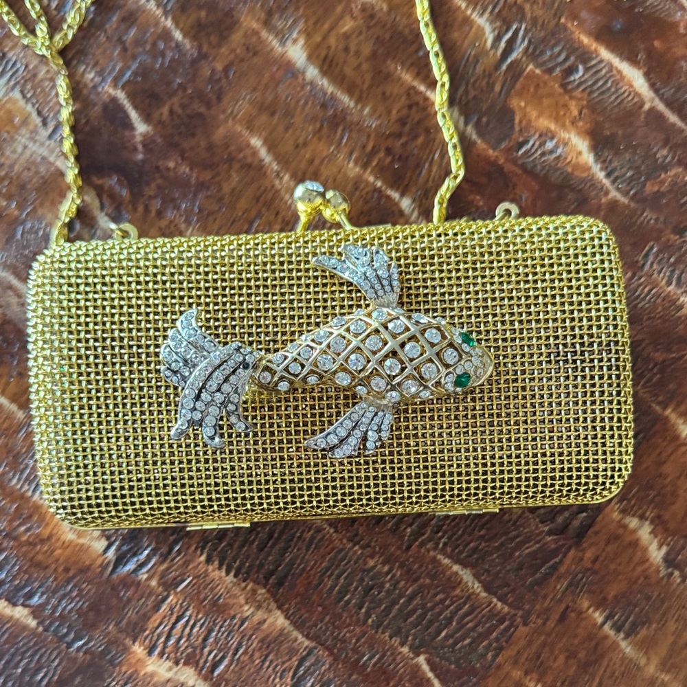 Gold Mesh Clutch with Fish Design